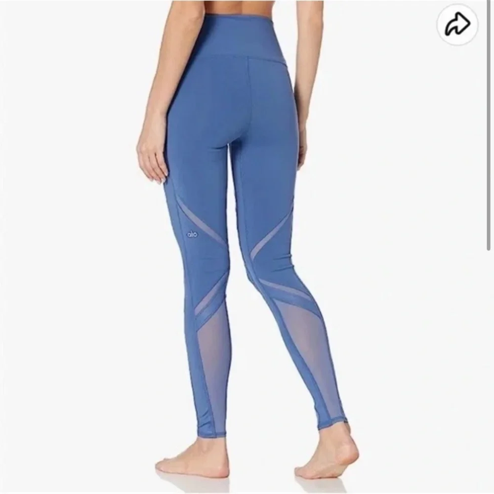 {ALO Yoga} Blue Athletic Yoga Leggings With Mesh Panels~ Size XS-S